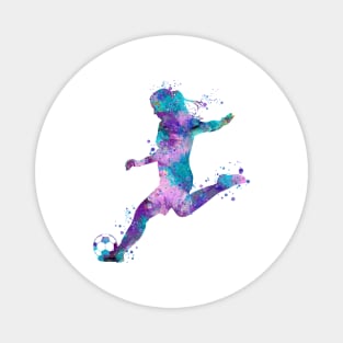 Dynamic Watercolor Soccer Girl Player Art - Vibrant Sports Illustration Magnet